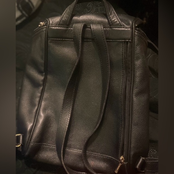 LONGCHAMP BLACK VTG LEATHER SMALL BACKPACK Bag RUSTIC GOLD RARE CHIC LUX - Picture 3 of 15